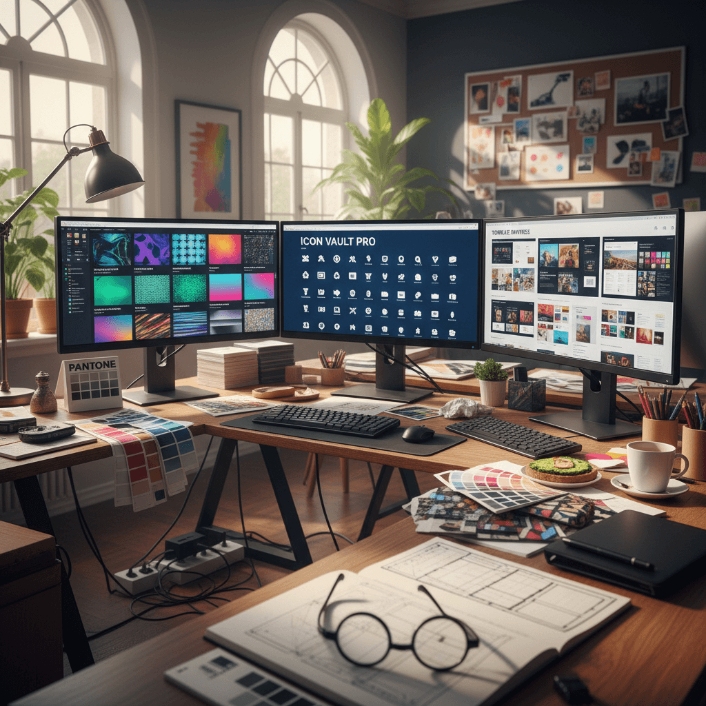 A fresh, energetic editorial aesthetic wide shot of a creative workspace
